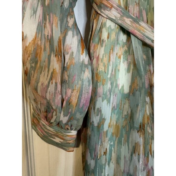 Spring & Mercer Watercolor Chiffon Midi Prairie Dress Small Long Sleeve NEW - Picture 16 of 16